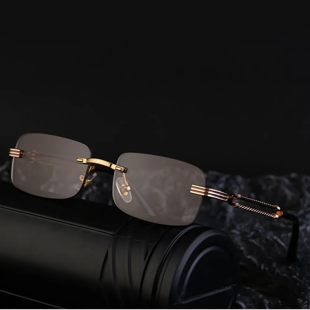 

Маленькие прямоугольные солнцезащитные очки без оправы для мужчин, роскошные винтажные панк-очки, безрамочные солнцезащитные очки UV400, SUN1485 Generic, C4silvergray