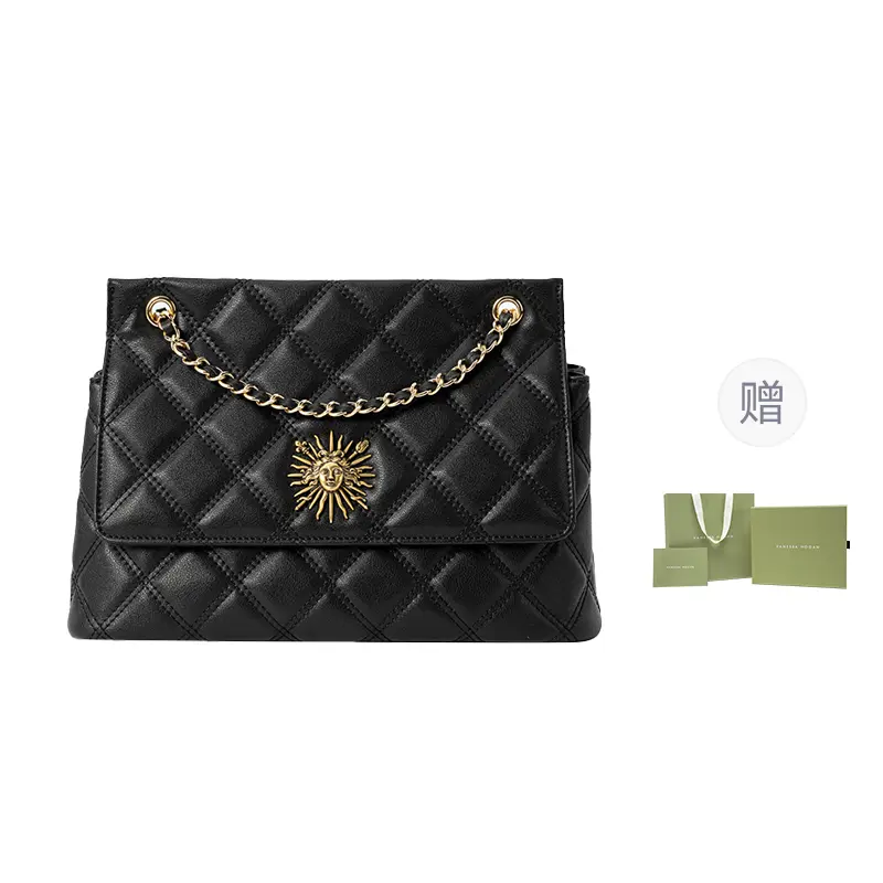 

VANESSA HOGAN Кожаная женская сумка через плечо черная малая с алмазным узором, Black+Medium Size
