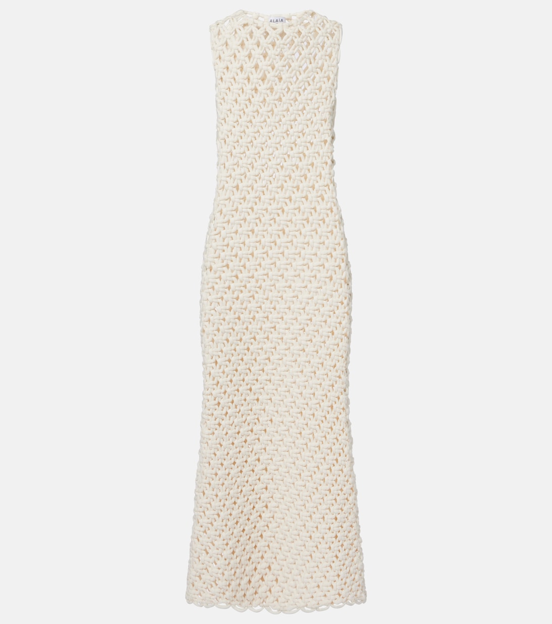 

Платье макси из смесового хлопка ажурной вязки Alaïa, Blanc Naturel
