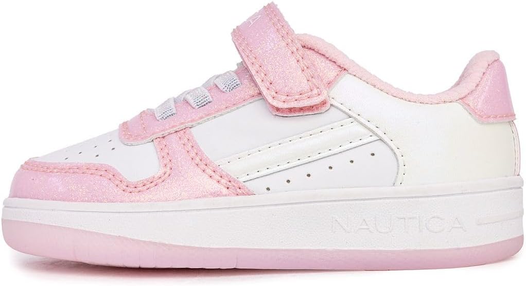 Кроссовки Nautica для девочек с регулируемым ремешком и эластичными банджи-ремешками, Удобная повседневная обувь (малыши/дети младшего возраста), белый/розовый — фото 2