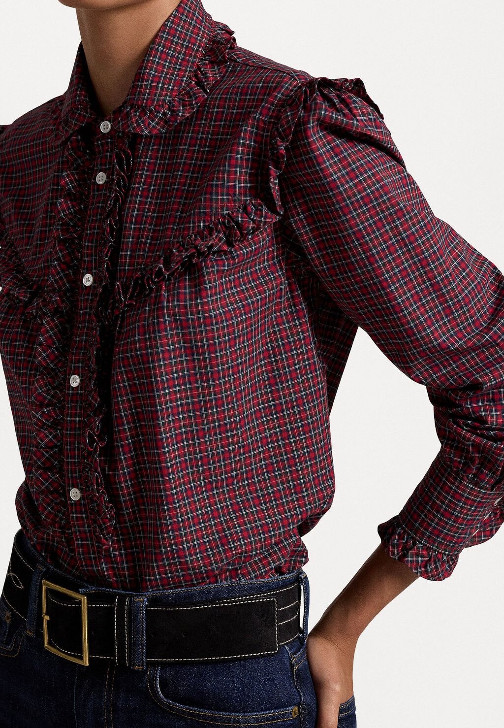 

Блузка на пуговицах RUFFLE-TRIM PLAID COTTON SHIRT Polo Ralph Lauren, красный