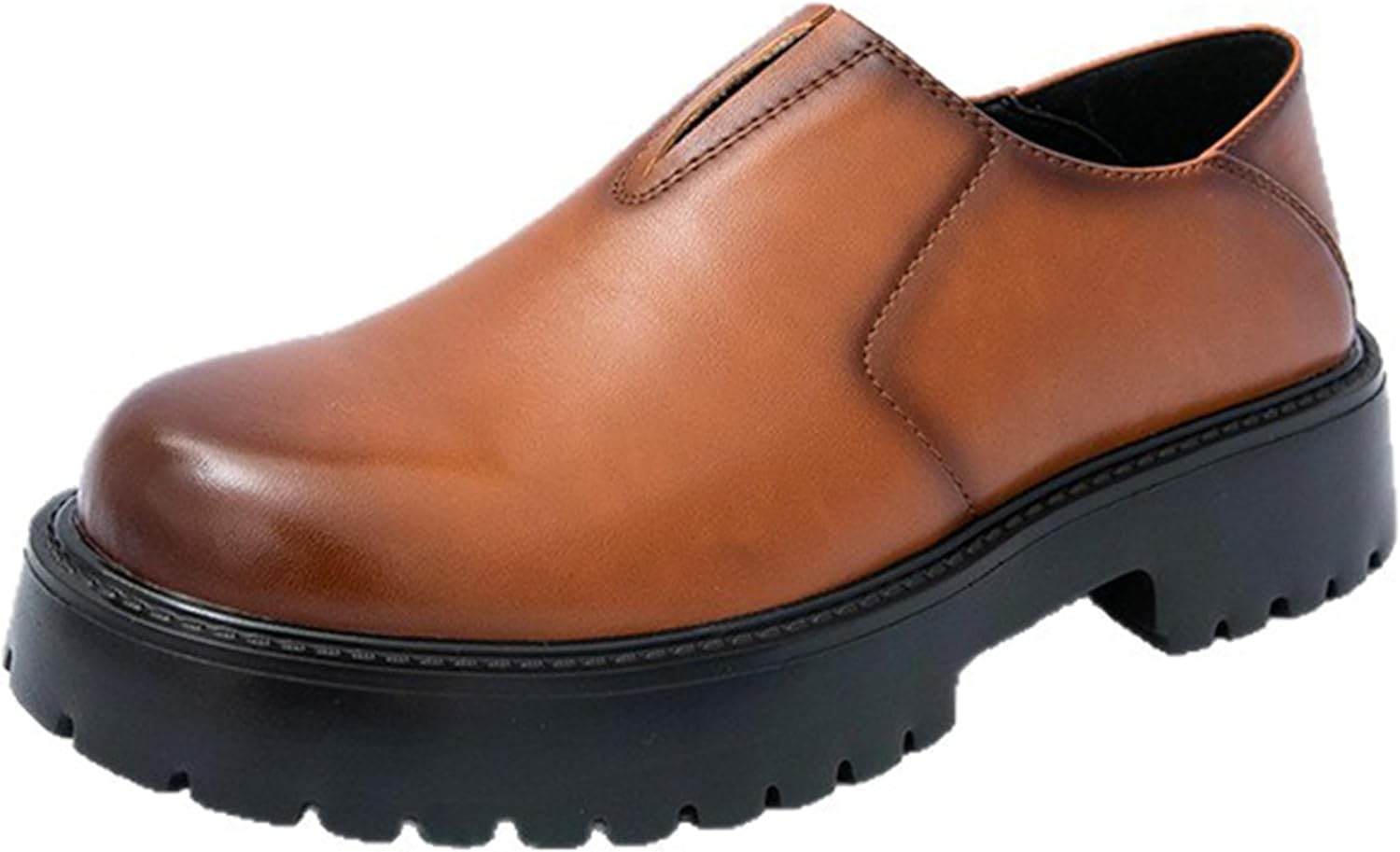 

Мужские кожаные массивные лоферы на платформе в ретро-стиле, классический потертый цвет, округлый носок, толстый каблук, рельефная подошва, нескользящие, без шнурков, деловые туфли для работы и свадьбы Fifilapin, коричневый