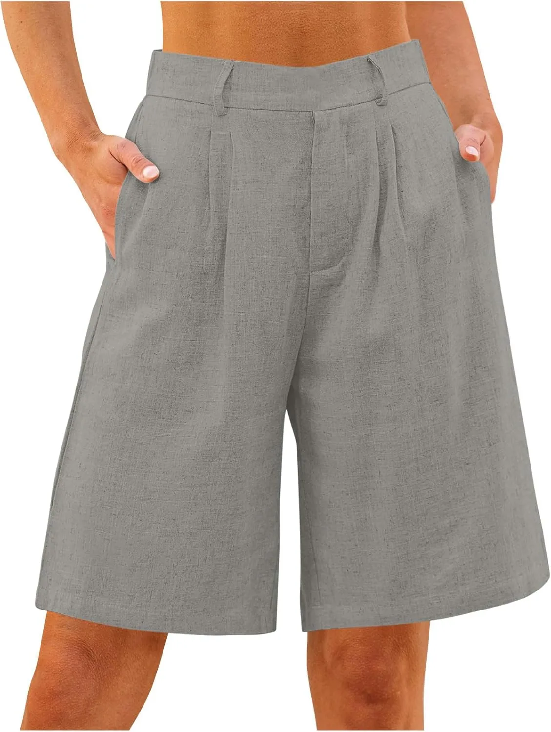 

Льняные шорты для женщин High Rise Wide Leg Knee Length с карманами