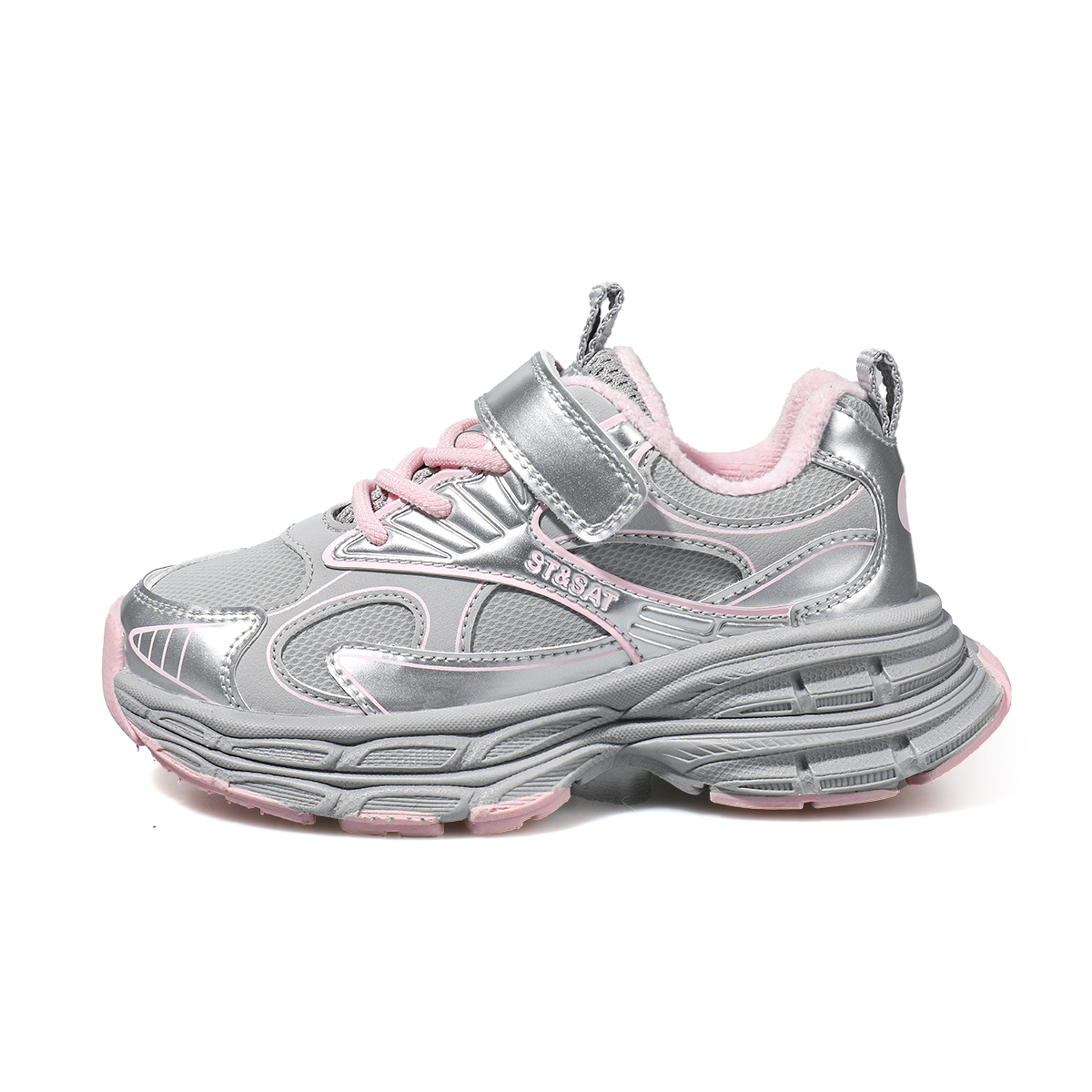 

Непромокаемые противоударные утепленные легкие амортизирующие низкие повседневные детские ботинки kids' ST&SAT, серебристо-розовый