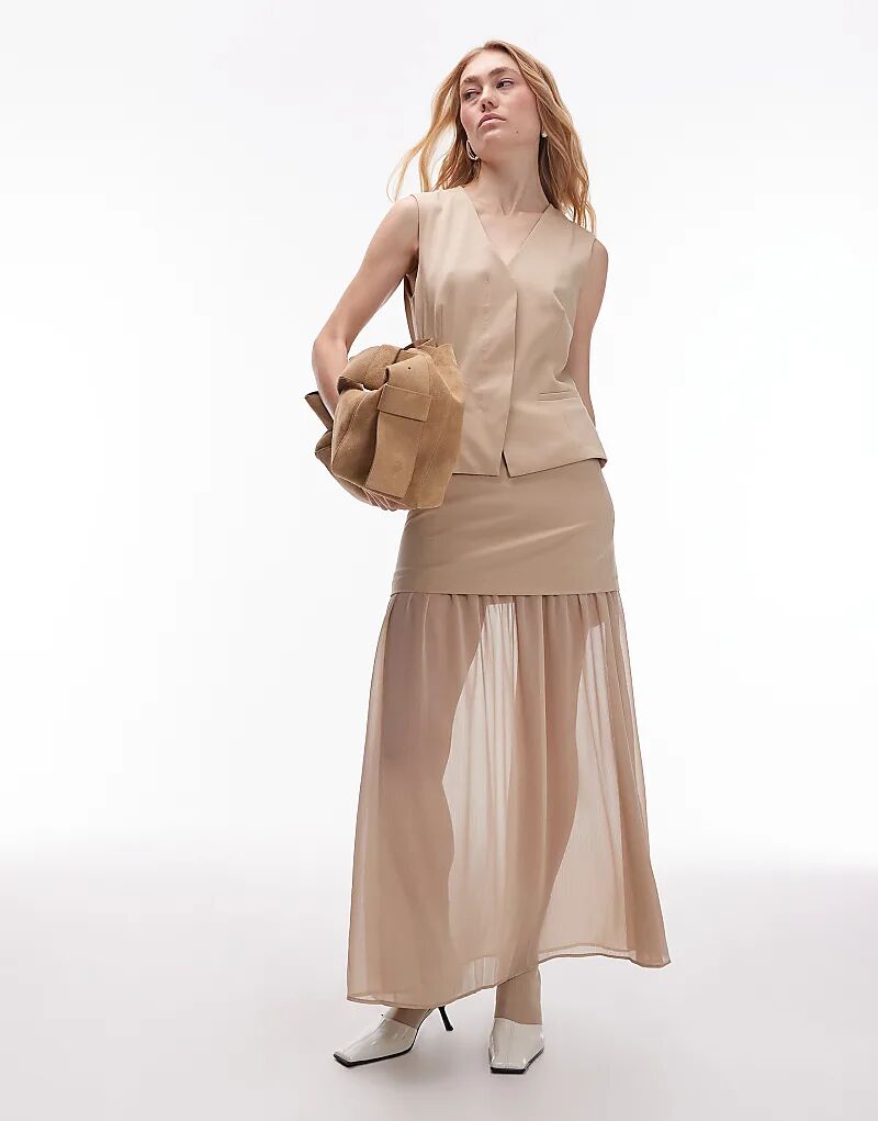 

Длинная юбка ASOS DESIGN из шифона, многослойная, цвета песочного камня, в комплекте