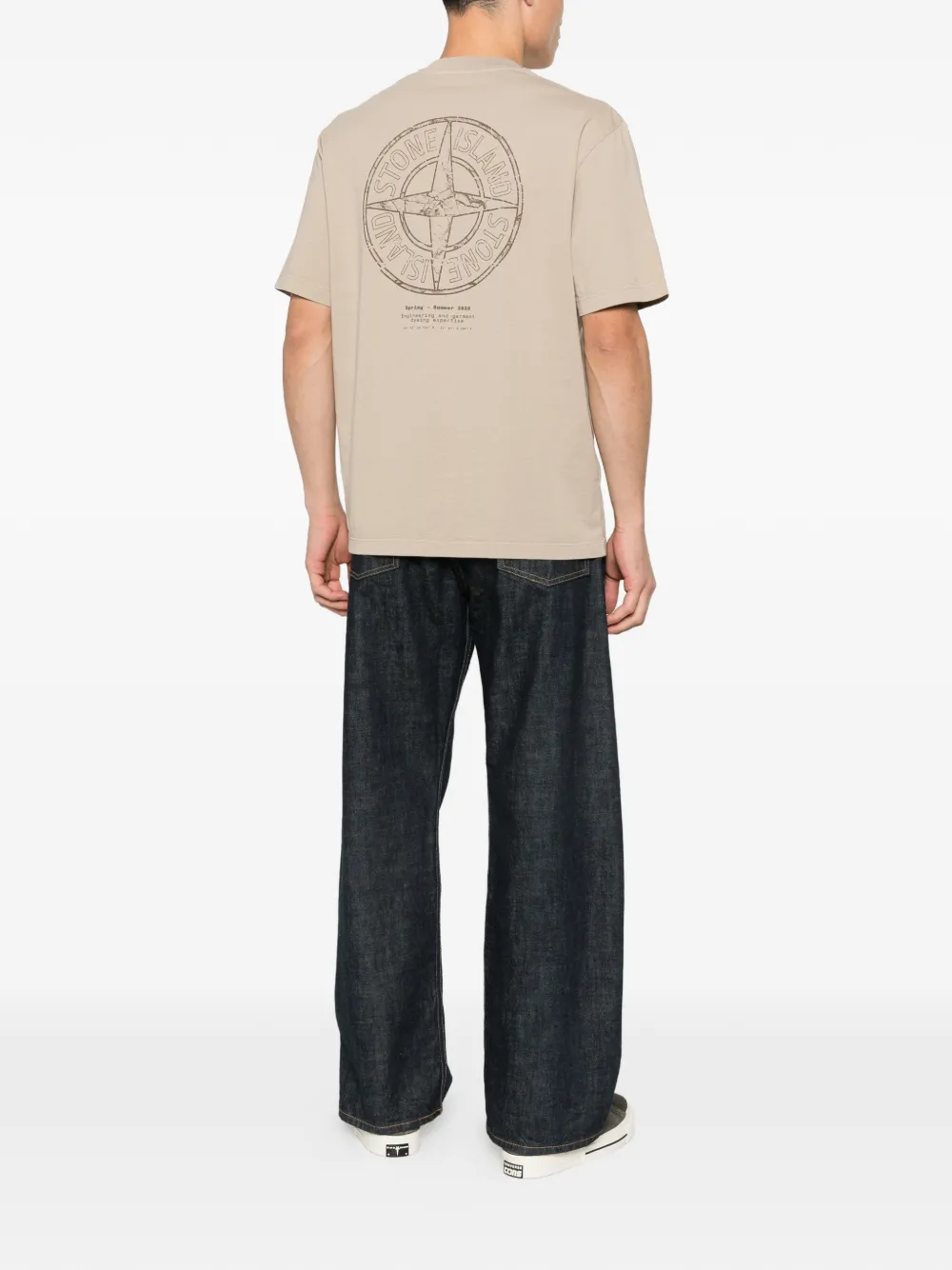 Футболка с принтом Stone Island, бежевый — фото 2