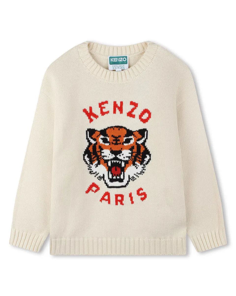 

Свитер для мальчика с круглым вырезом и рисунком спереди Kenzo Kids, цвет Natural