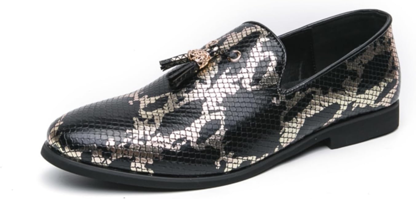 

Мужские кожаные лоферы YRZHGDL с кисточками, змеиным узором, без застежки, круглый носок, комфортные, легкие, нескользящие мокасины для прогулок, вождения, работы, ужинов, мероприятий и вечеринок, лоферы-пенни, черный