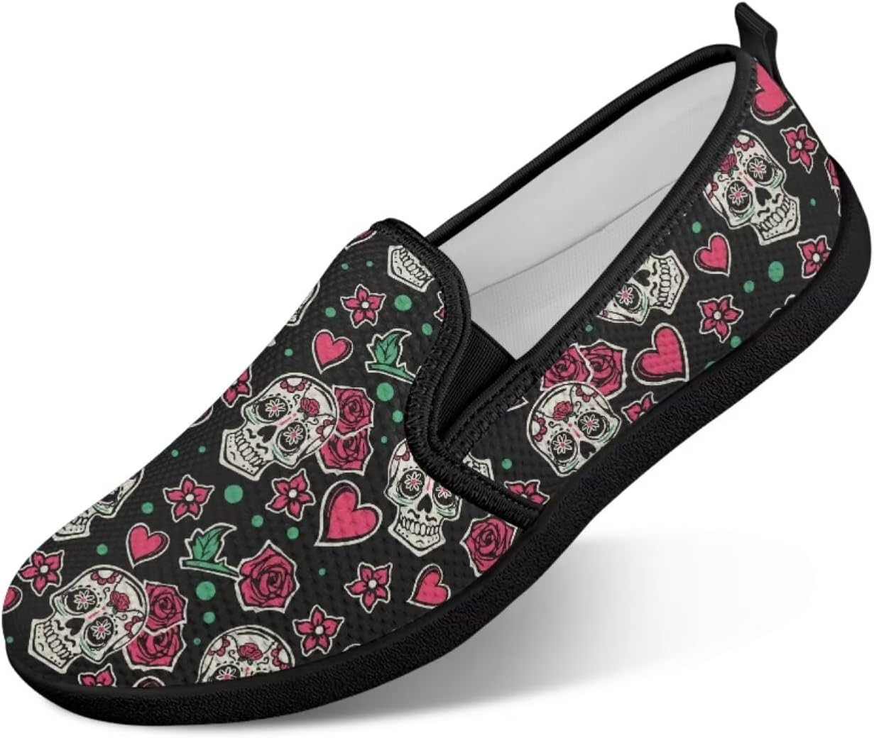 

Мужские прогулочные кроссовки без шнурков, удобные, модные, повседневные кроссовки, дышащая сетка, для фитнеса и тренировок, легкие, размеры США 4-9 Twousenru, Gothic Sugar Skulls Rose