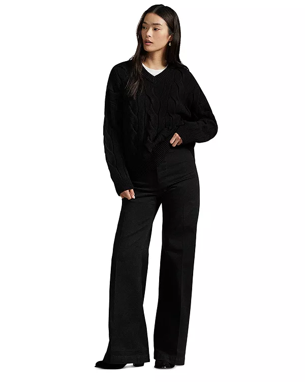 

Свитер с V-образным вырезом из шерсти и кашемира крупной вязки Ralph Lauren, черный