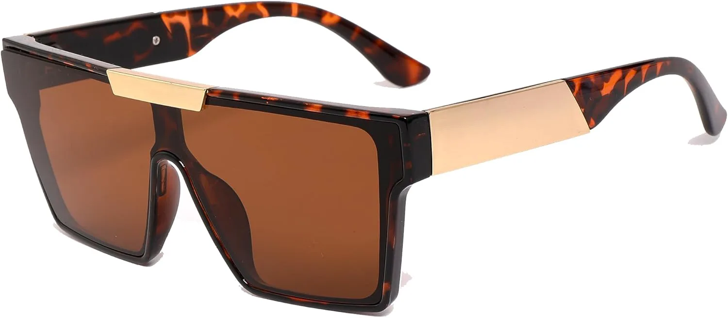 

Крупные солнцезащитные очки для мужчин и женщин, плоская квадратная оправа, защита UV400, модные солнцезащитные очки с козырьком OTICALA, Leopard Print Tea