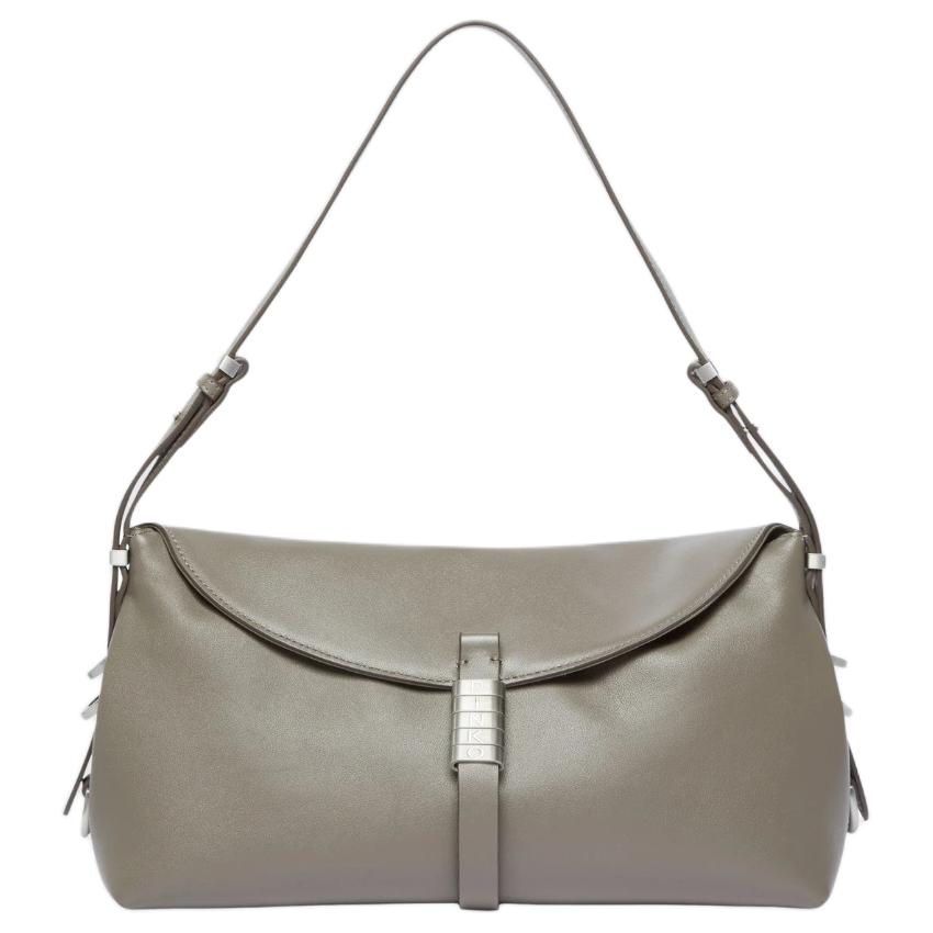 

PINKO Кожаная женская сумка кроссбоди через плечо серого цвета