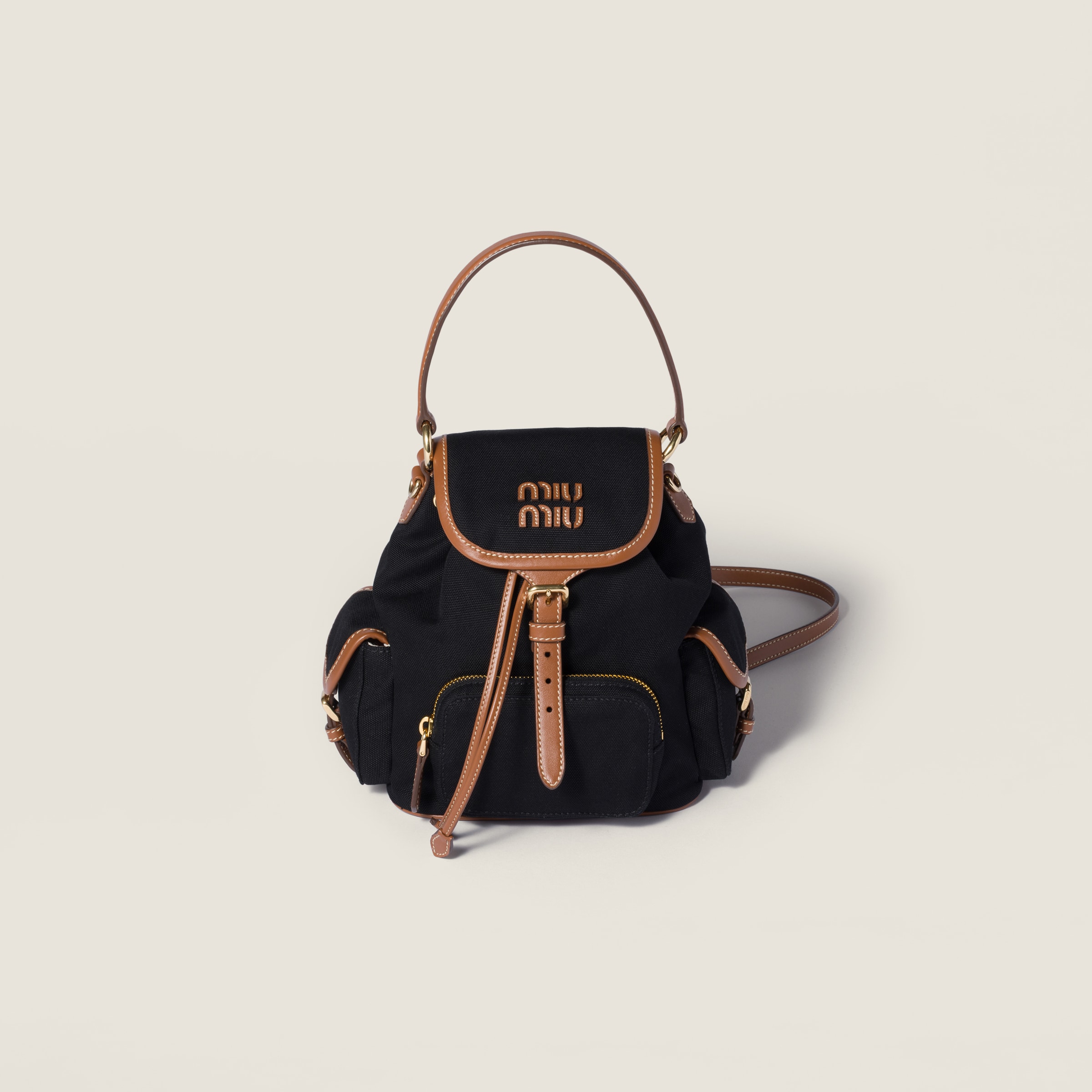 

Рюкзак из холста и кожи MIU MIU, черный