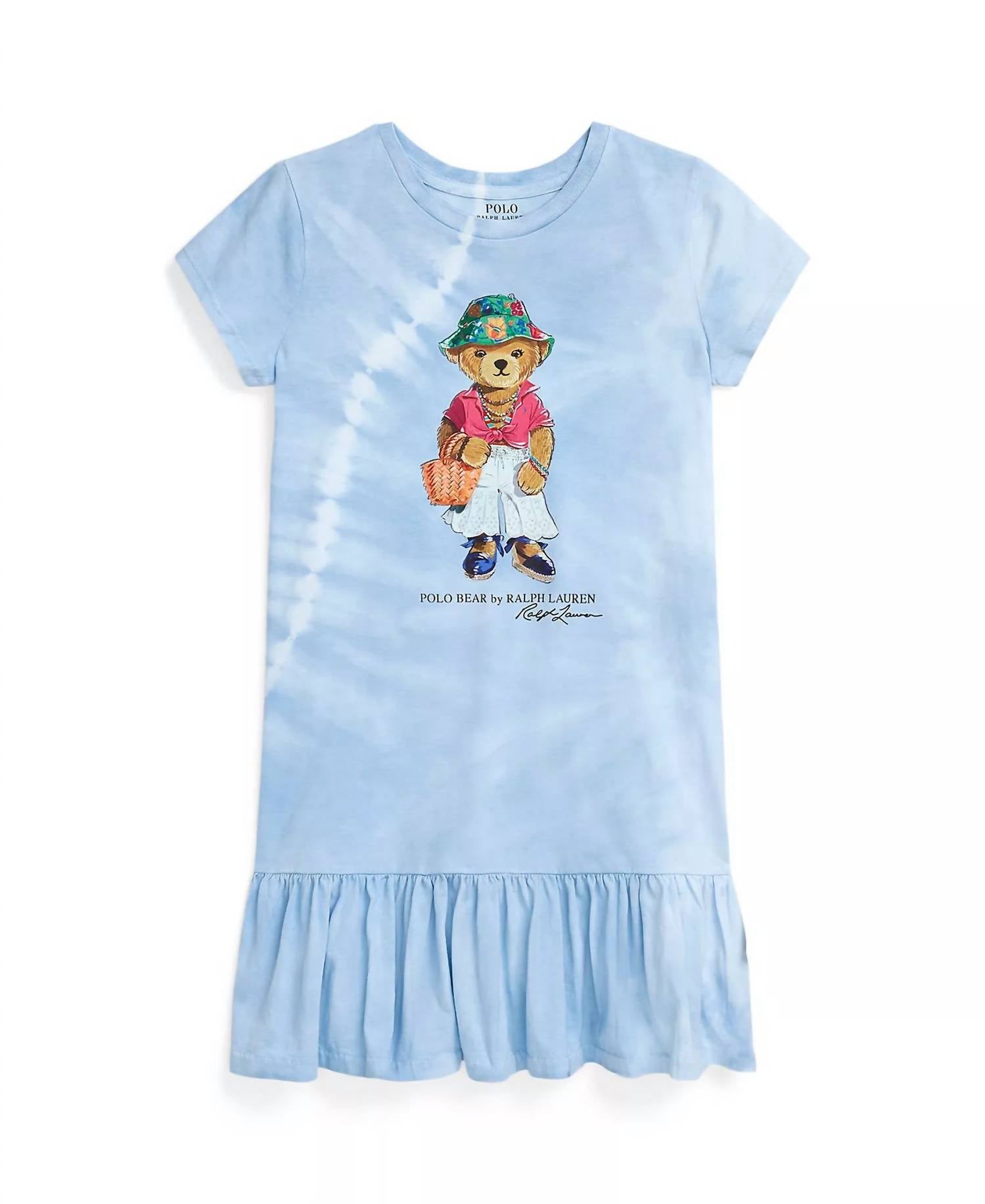 

Платье-футболка с принтом тай-дай Polo Bear для девочек, хлопковое, синего цвета Polo Ralph Lauren, синий