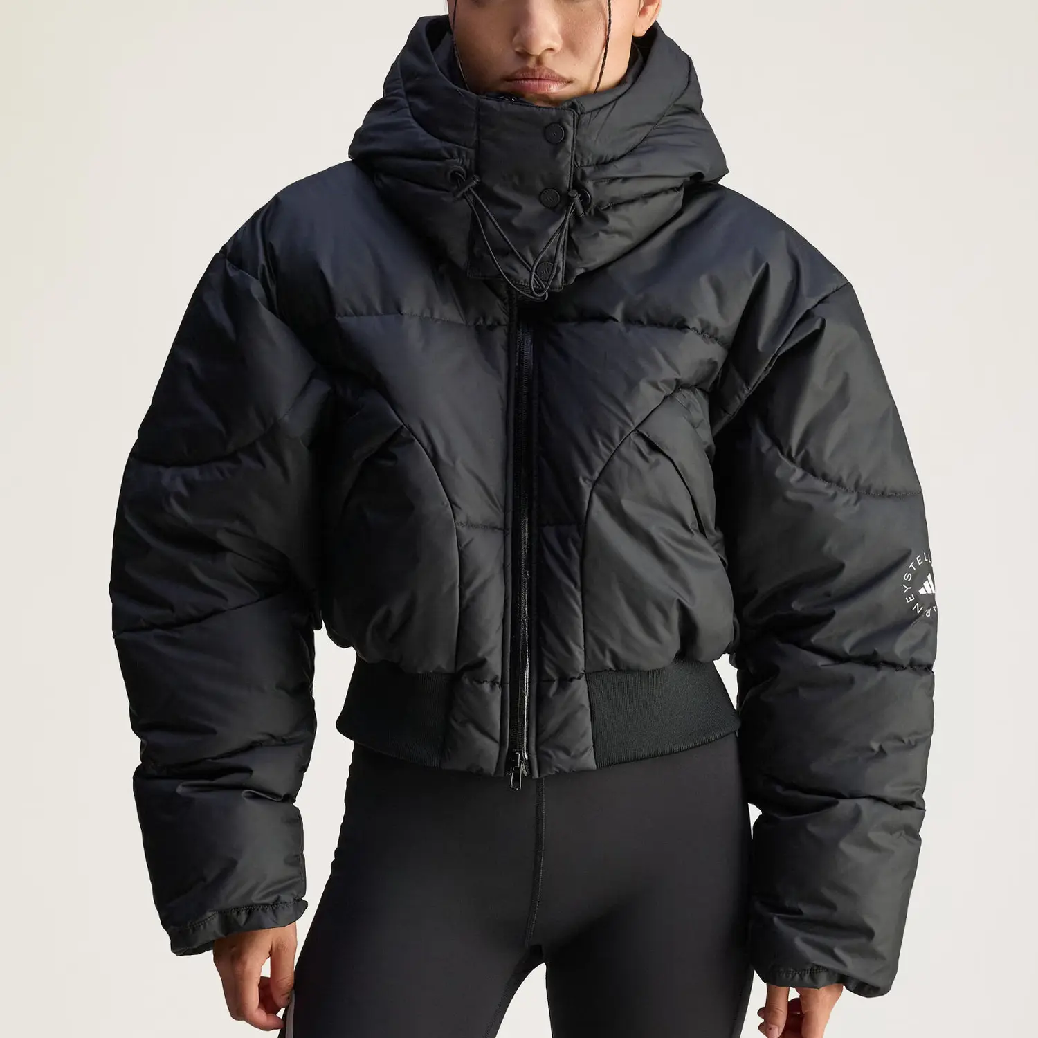 Стелла Маккартни Утепленная Куртка с Капюшоном Adidas, черный — фото 3
