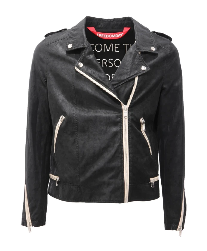 

Черная женская куртка из экокожи (с цветочным принтом) Freedomday, черный