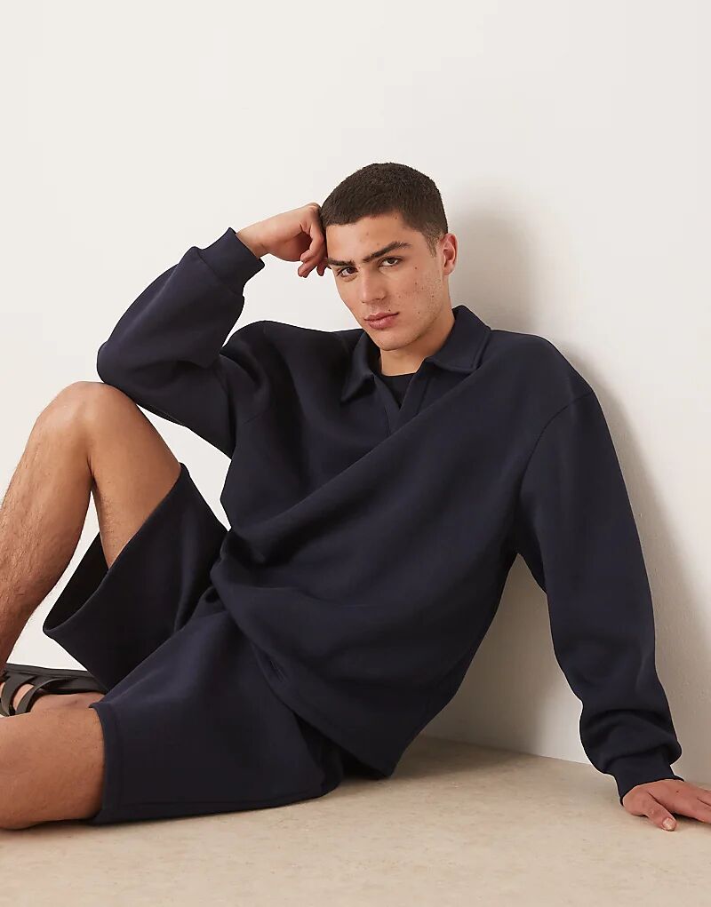 

Толстовка ASOS DESIGN свободного кроя с заниженной линией плеч и воротником темно-синего цвета — часть комплекта