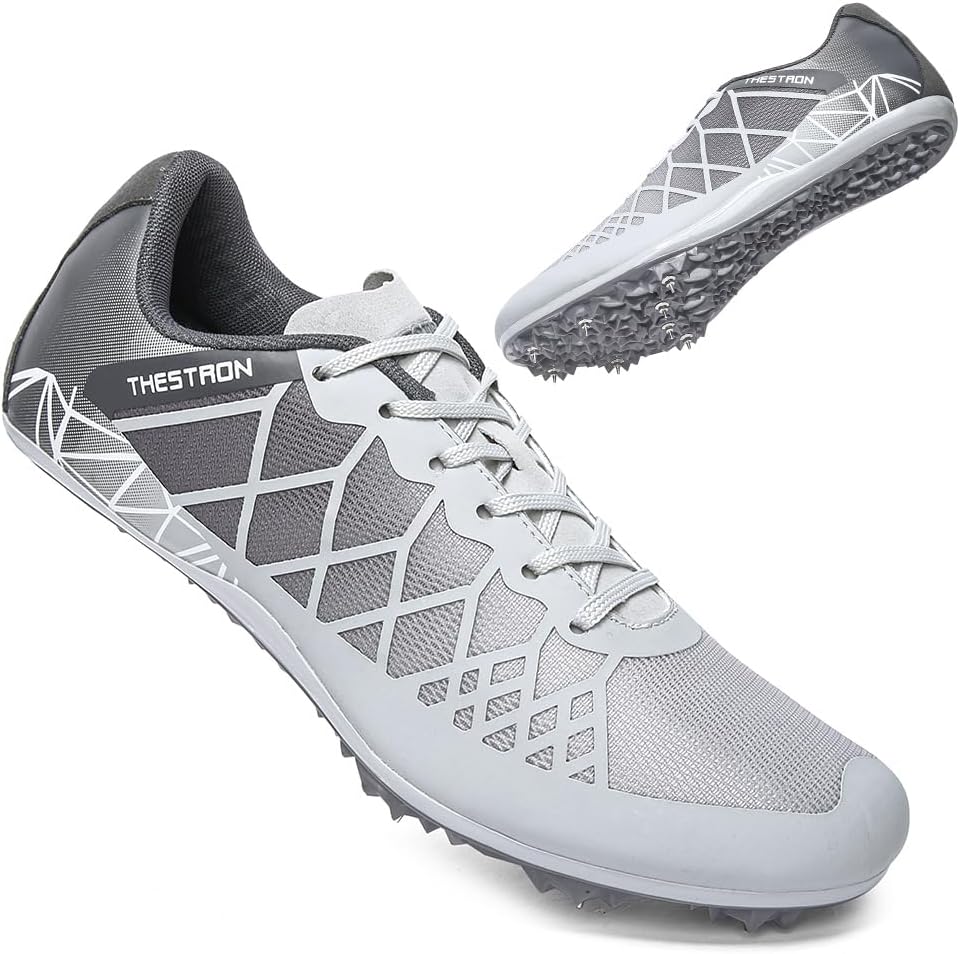 

Профессиональные шипованные кроссовки THESTRON для легкой атлетики для мужчин, женщин и детей, дышащие, для соревнований, прыжков, спринта и бега, светло-серый