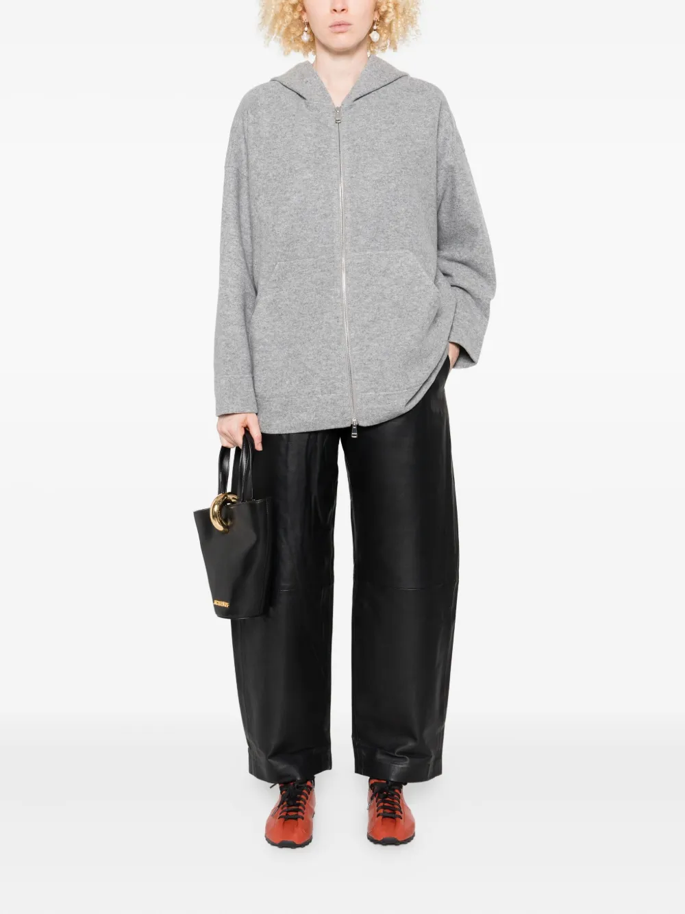 Толстовка с капюшоном из смесовой шерсти на молнии MAX MARA, серый — фото 2