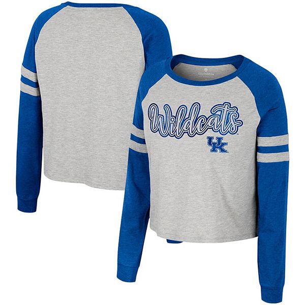 

Женская футболка с длинным рукавом и кропом heather gray kentucky wildcats i'm gliding here raglan Colosseum