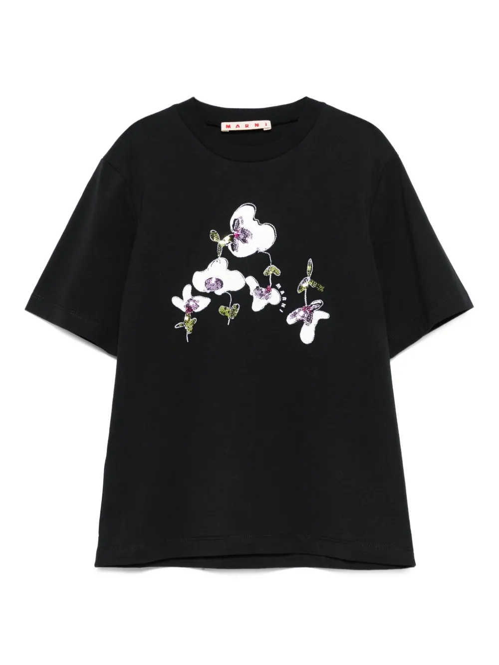 

Футболка с пайетками и цветами Marni Kids, черный