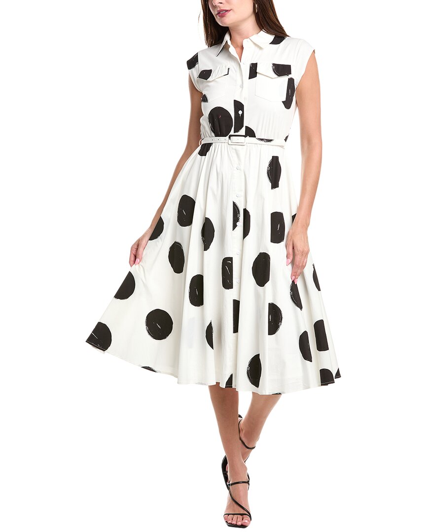 

T Tahari Платье миди расклешенное, белый