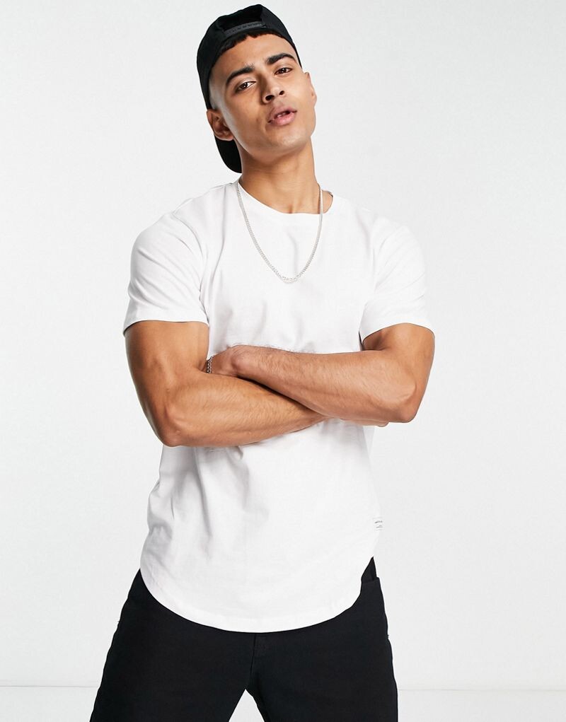 

Белая удлиненная футболка с закругленным краем Jack & Jones Essentials