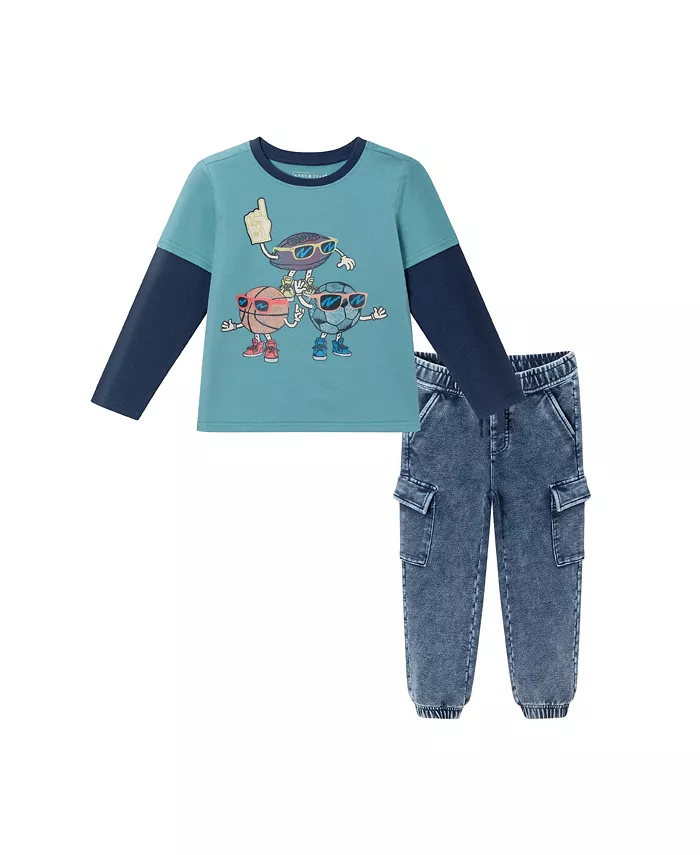 

Комплект для мальчиков Baby Boys: футболка Jersey Two-fer и брюки из мягкого трикотажа Andy & Evan, синий