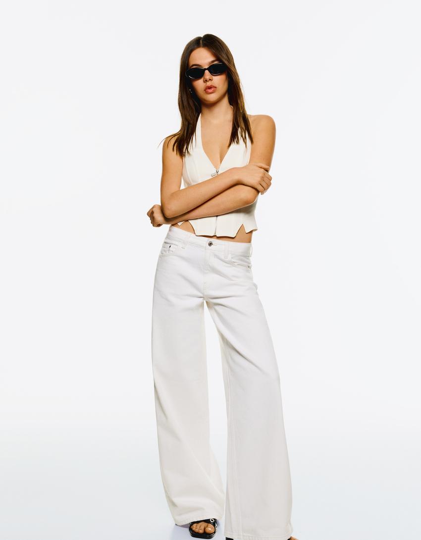 

Джинсы с широкими штанинами Bershka, белый