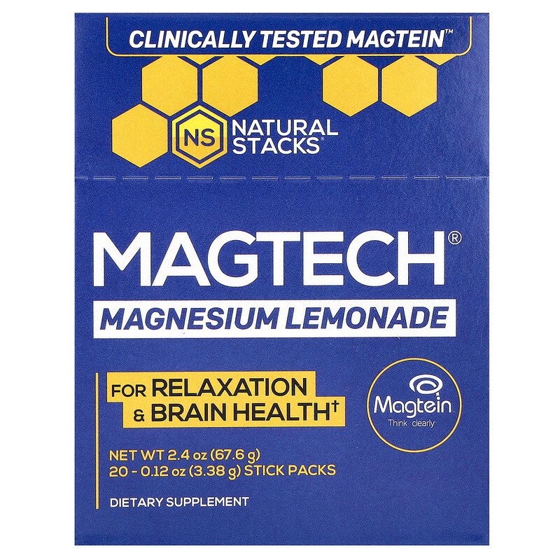 

Natural Stacks, MagTech, магний, со вкусом лимонада, 20 пакетиков по 3,38 г (0,12 унции)