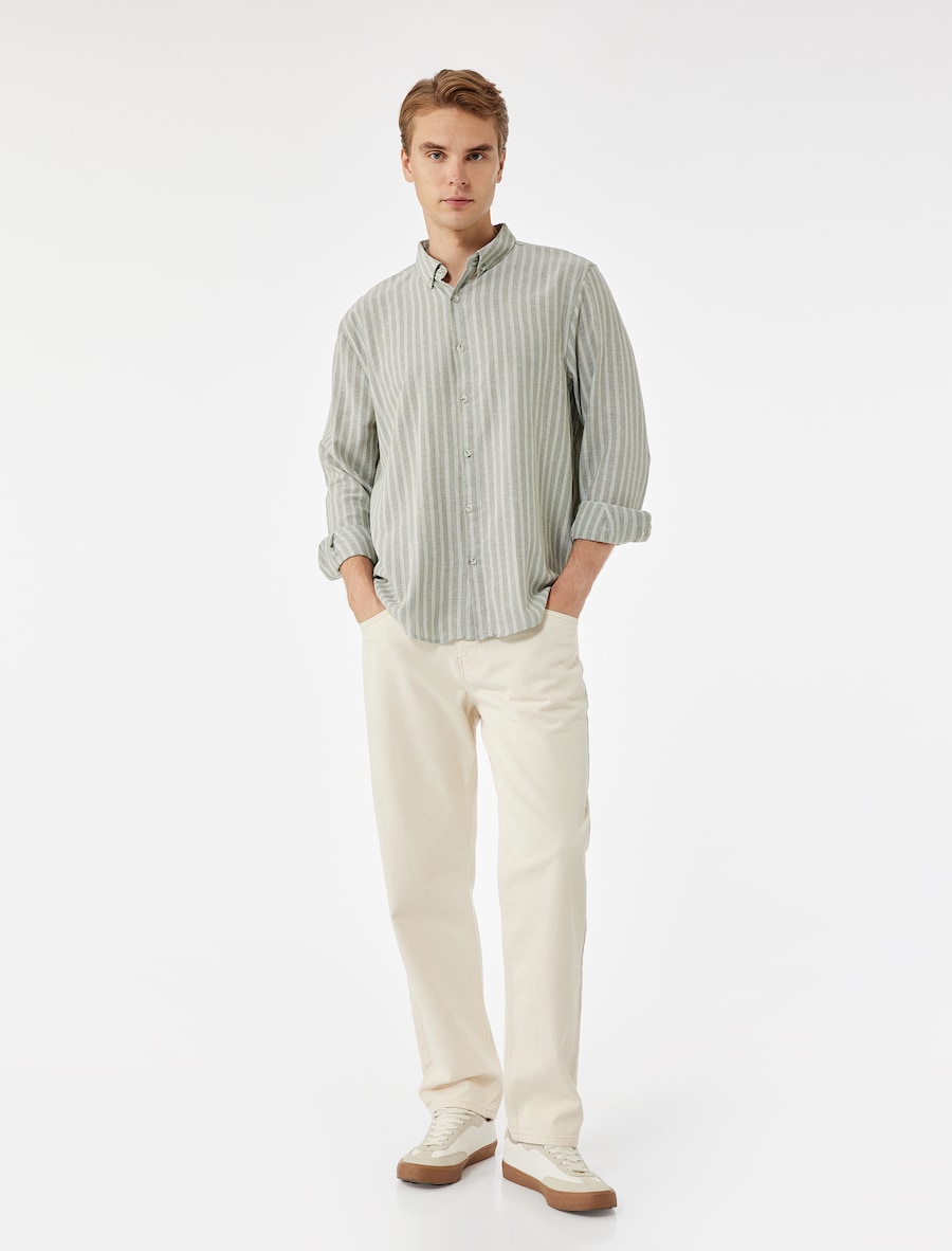 

Рубашка на пуговицах классического кроя Koton, зеленый/пастельно-зеленый