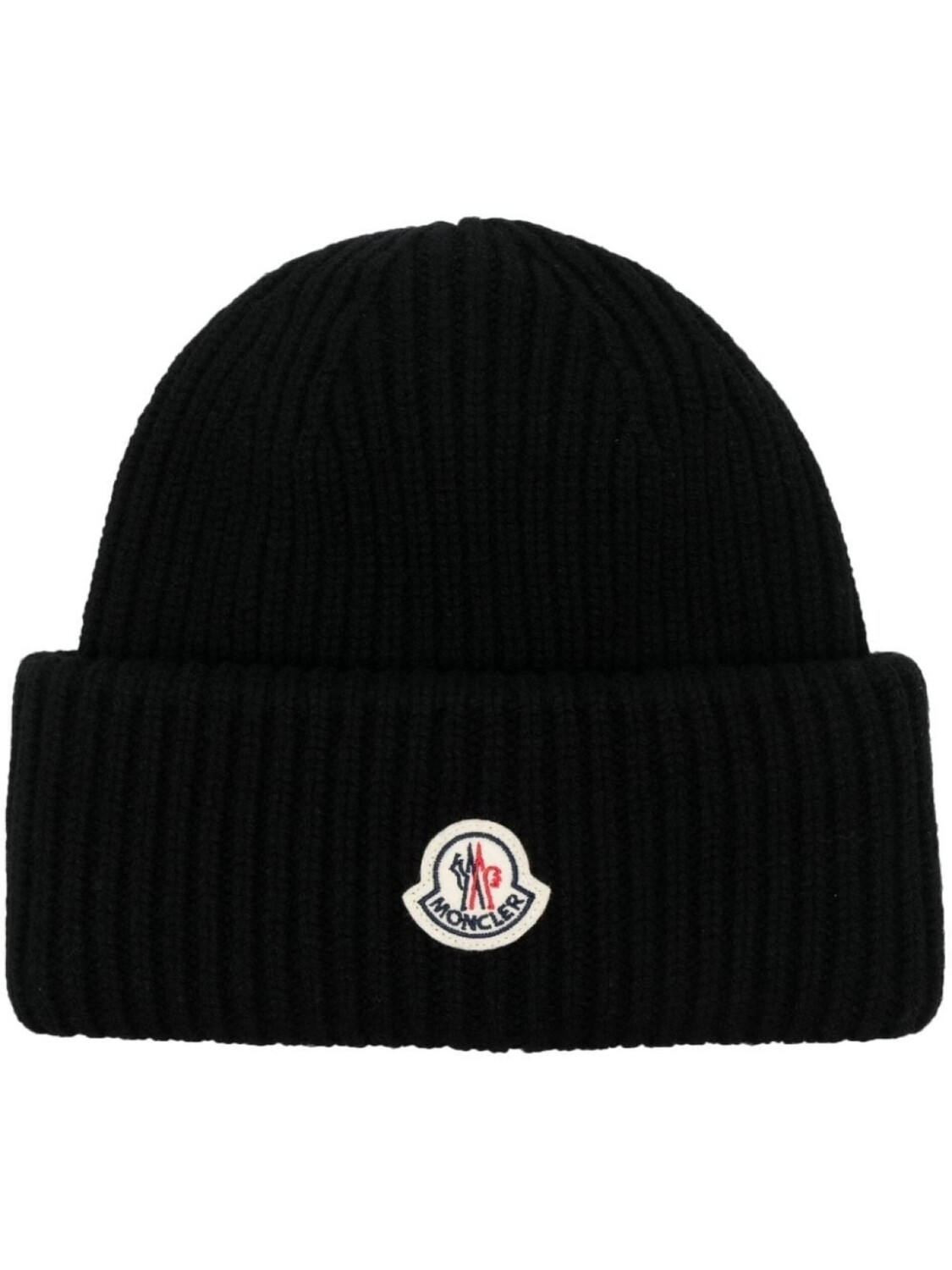 

Шапка бини в рубчик с нашивкой-логотипом Moncler, черный