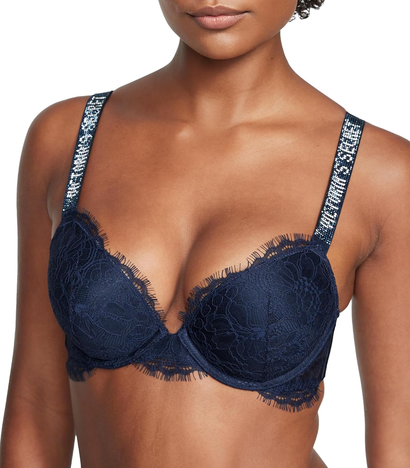

Victoria's Secret Shine Strap Push Up Bra, бюстгальтеры для женщин (32A-38DDD), Noir Navy Lace