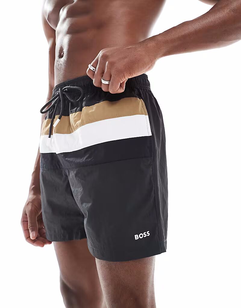 

Плавки Boss Luis темно-серого цвета с полосками логотипа Boss Bodywear