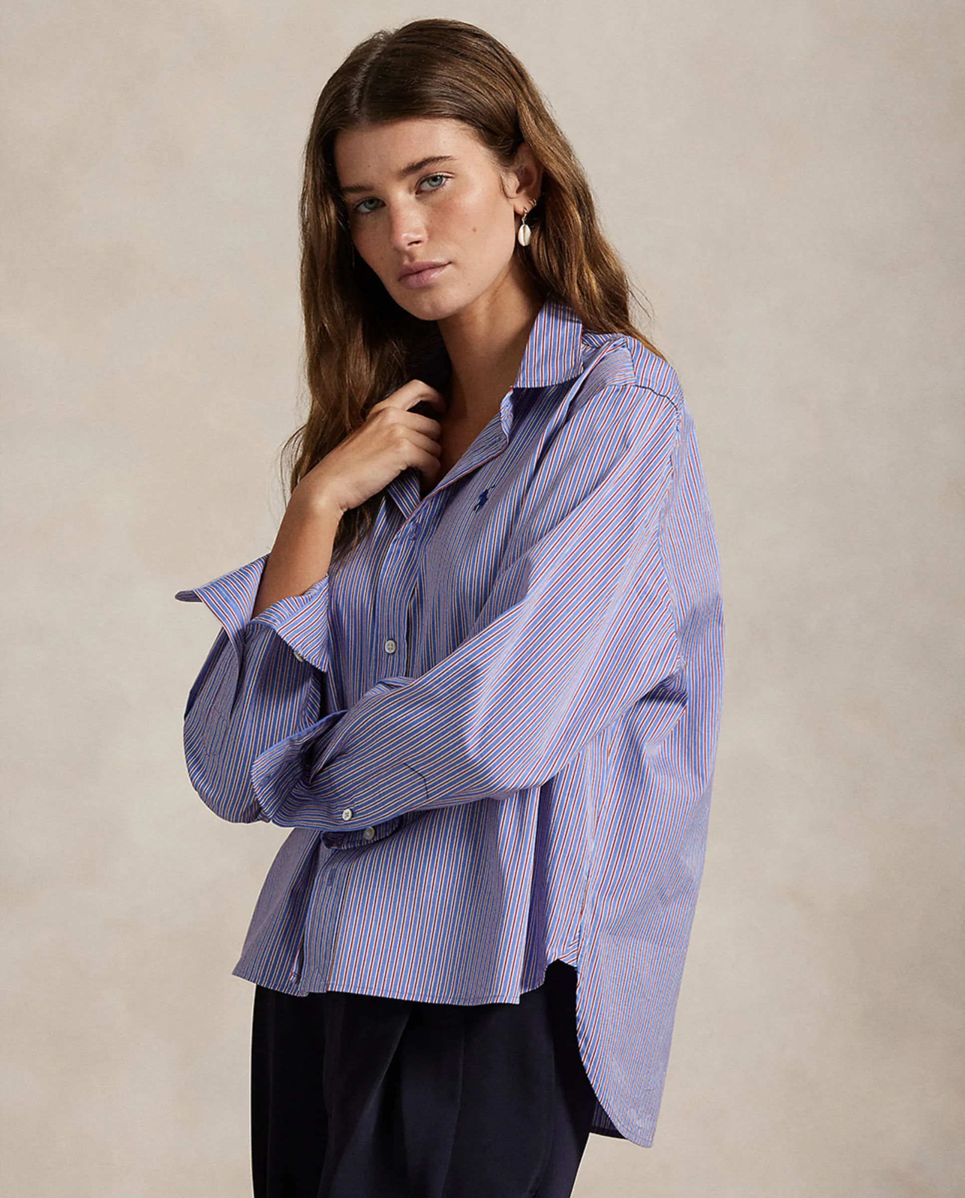 

Короткая женская хлопковая рубашка Polo Ralph Lauren, синий