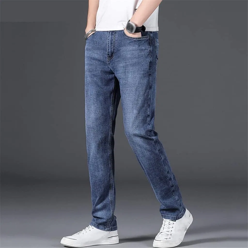 Джинсы прямые Classic Casual Cotton Elastic, Blue Gray — фото 4