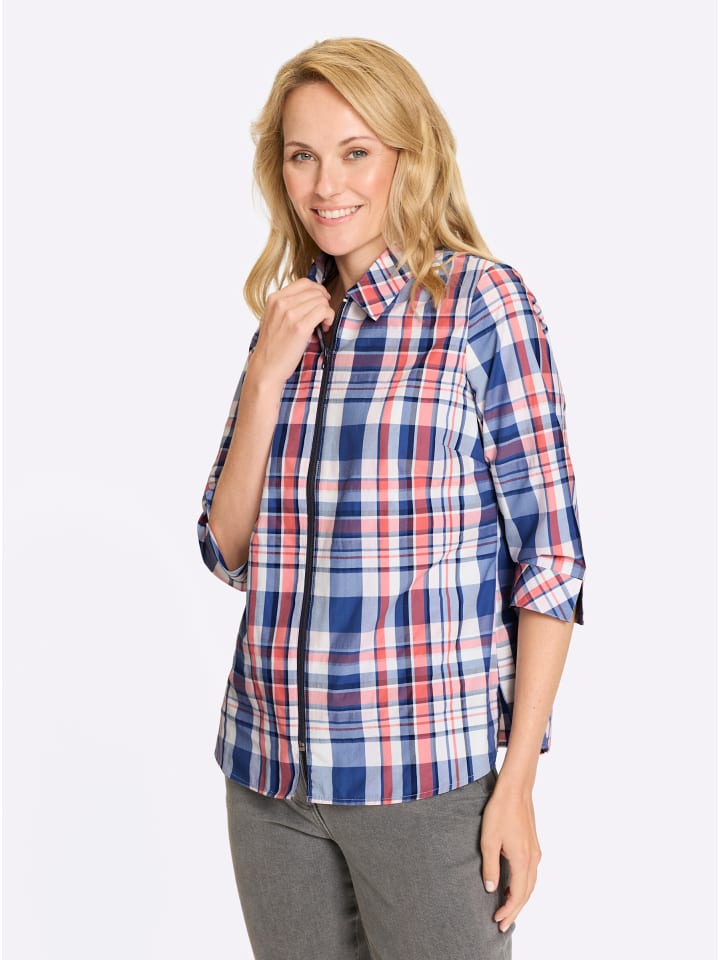 

Клетчатая блузка в джинсово-синем цвете с коралловой клеткой Sieh an!