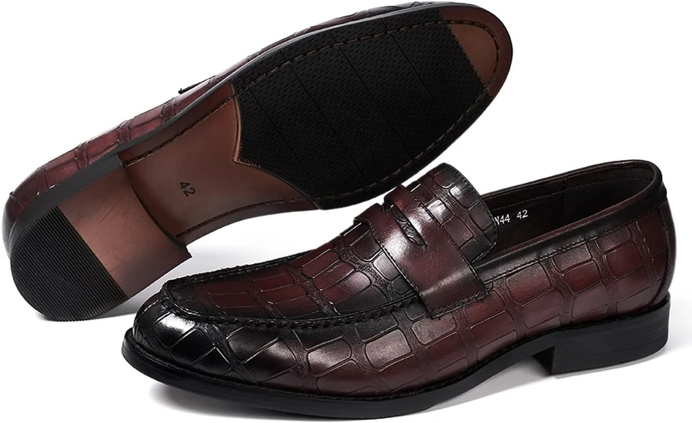 Мужские лоферы Santimon Mens Penny, формальные туфли на утяжке, из натуральной кожи с закругленным носком, мокасины для бизнеса и повседневной носки, для выпускного, свадьбы, комфортные модные туфли под смокинг для мужчин, красный — фото 3