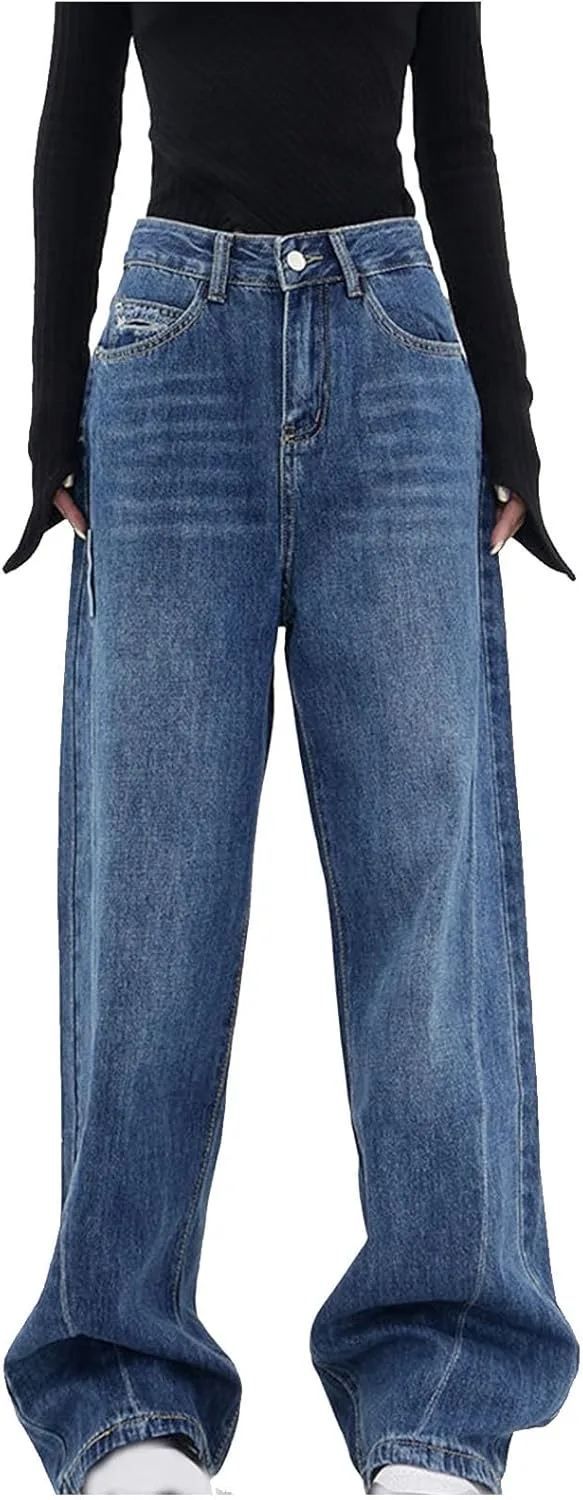 

XUNRYAN Джинсы женские Distressed Denim Pants Wide Leg Straight Fit