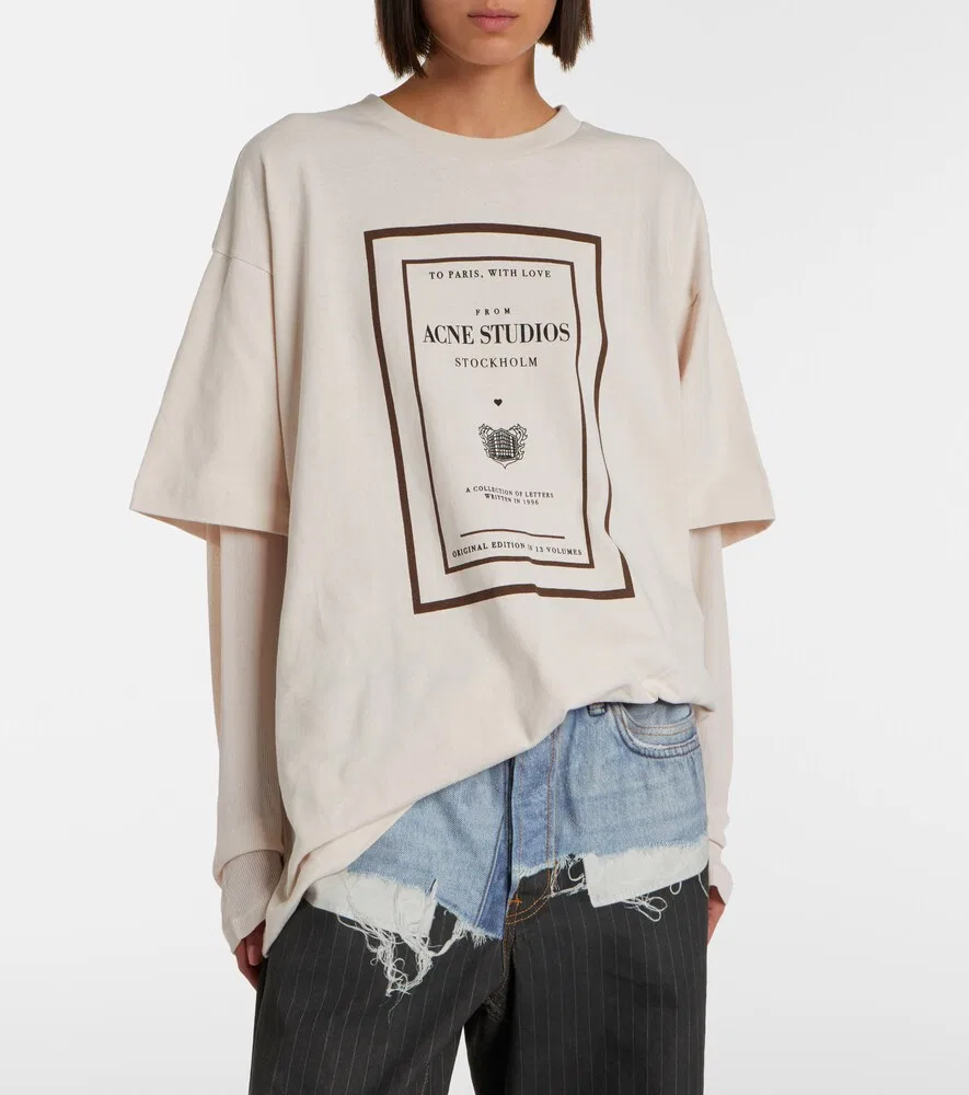 Футболка из хлопкового трикотажа с многослойным логотипом Acne Studios, белый — фото 2