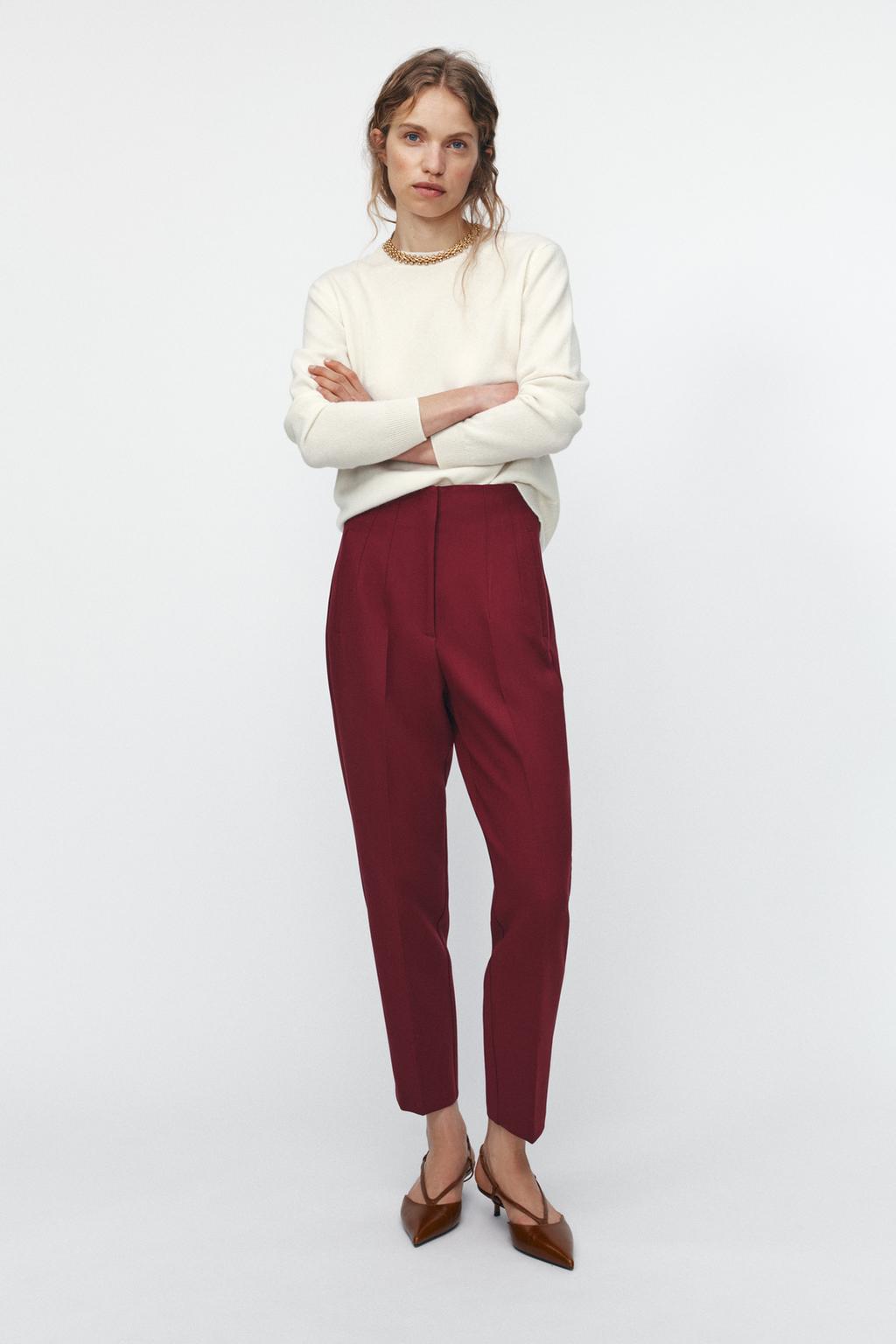 

Брюки с высокой талией ZARA, бордовый