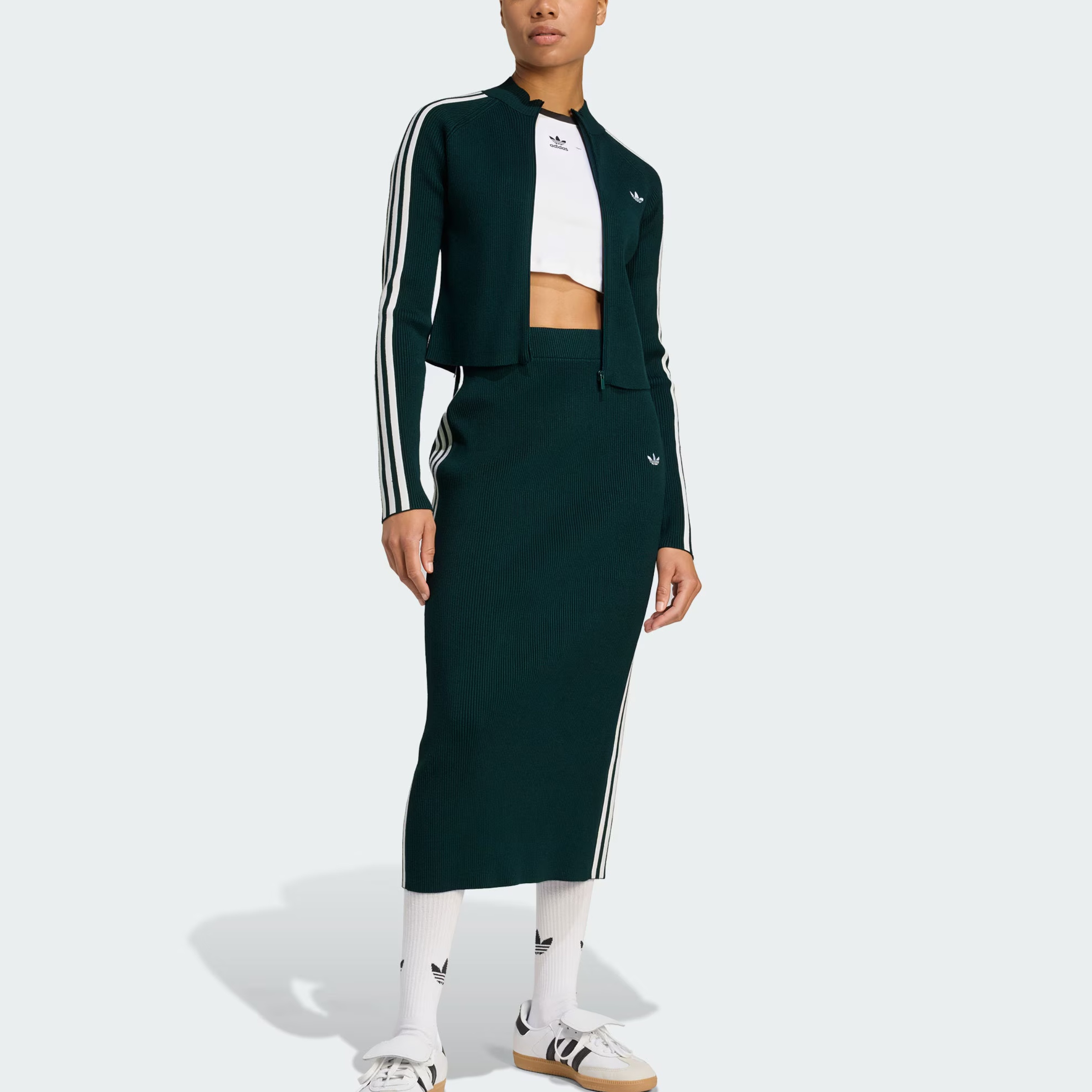 Тренировочная куртка Adidas Originals Adicolor 3-Stripes Slim Knit, зеленый — фото 4