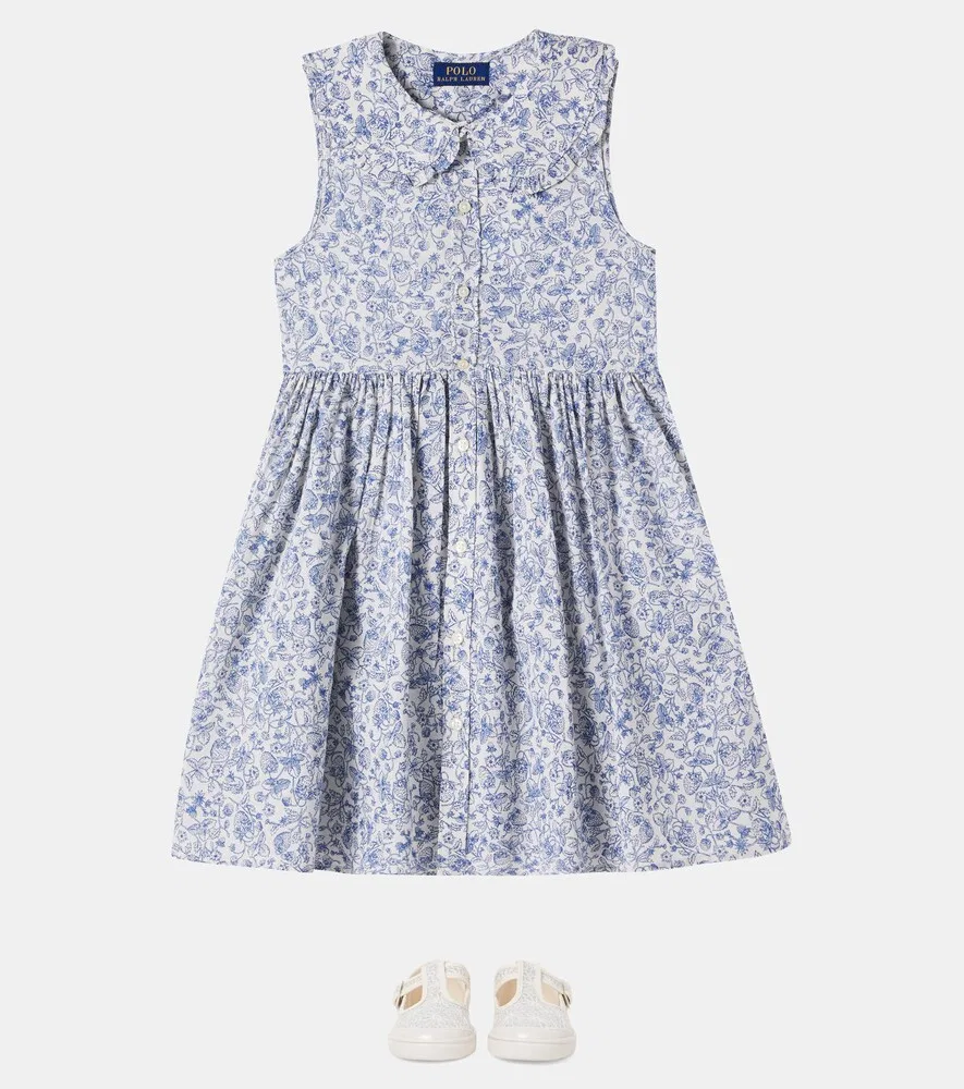 Платье из хлопка с принтом Polo Ralph Lauren Kids, белый — фото 2