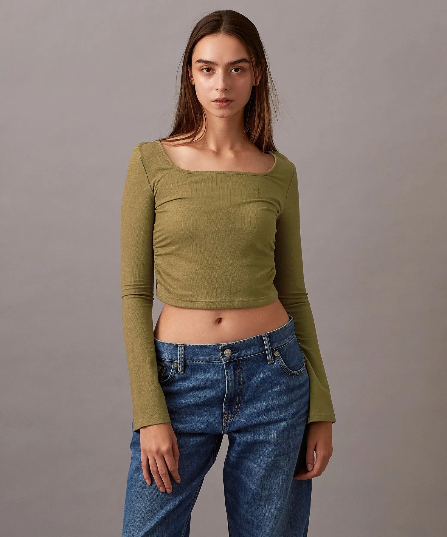 Женский топ с длинным рукавом квадратный вырез Calvin Klein J225097 зеленый