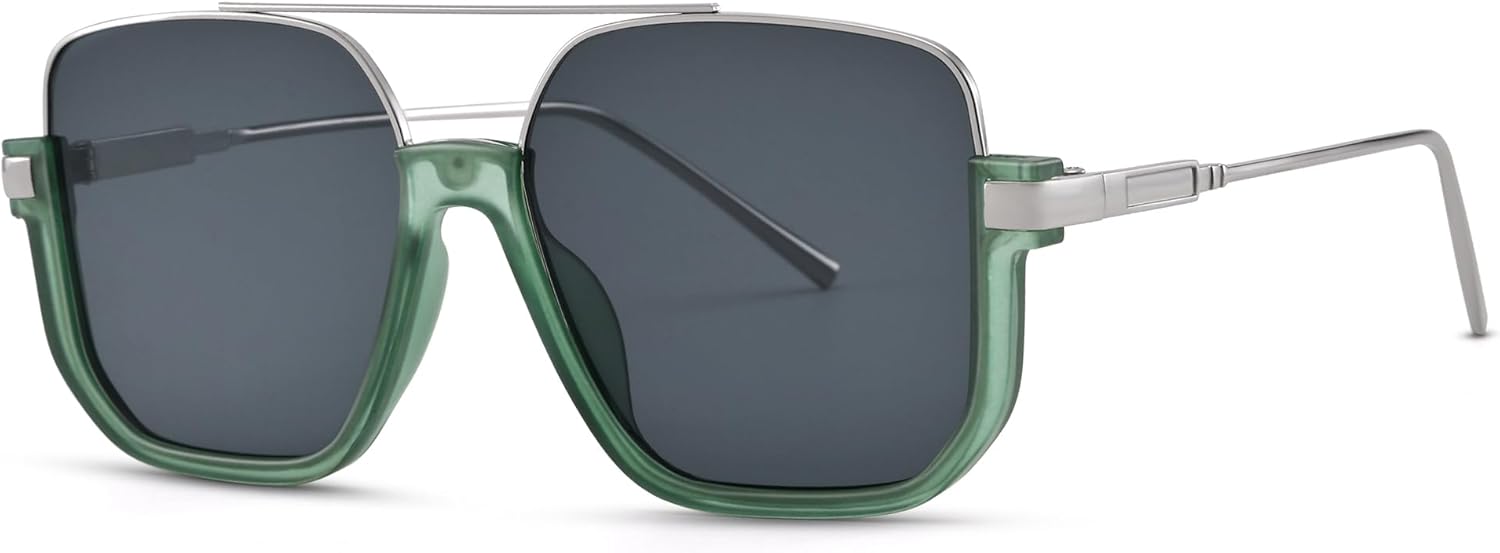 

Солнцезащитные очки-авиаторы RAY SOL в стиле ретро, ​​большие, для женщин и мужчин, квадратная форма, двойная перемычка, модные солнцезащитные очки, Silver Green Frame/Gray Lens