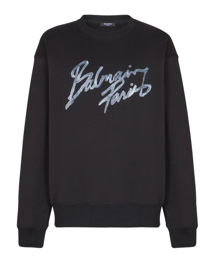Хлопковая толстовка с принтом Balmain, черный