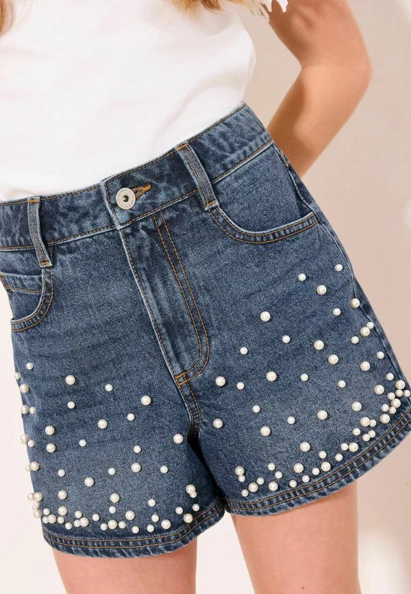 Джинсовые шорты Lipsy, Dark Wash Blue Embellished — фото 4