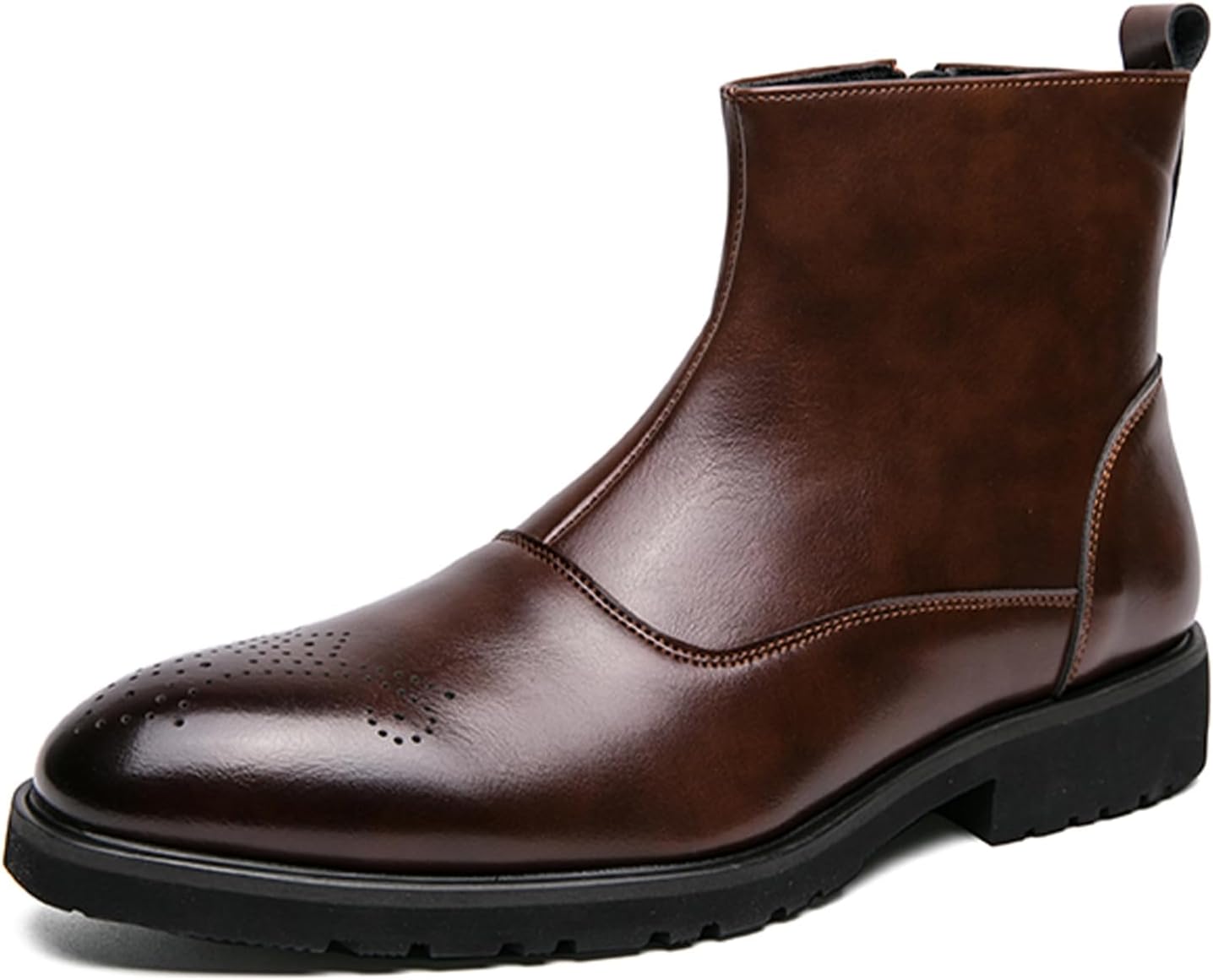 

Мужские кожаные ботинки выше щиколотки, классические челси с броги и боковой молнией Dacnakby, коричневый