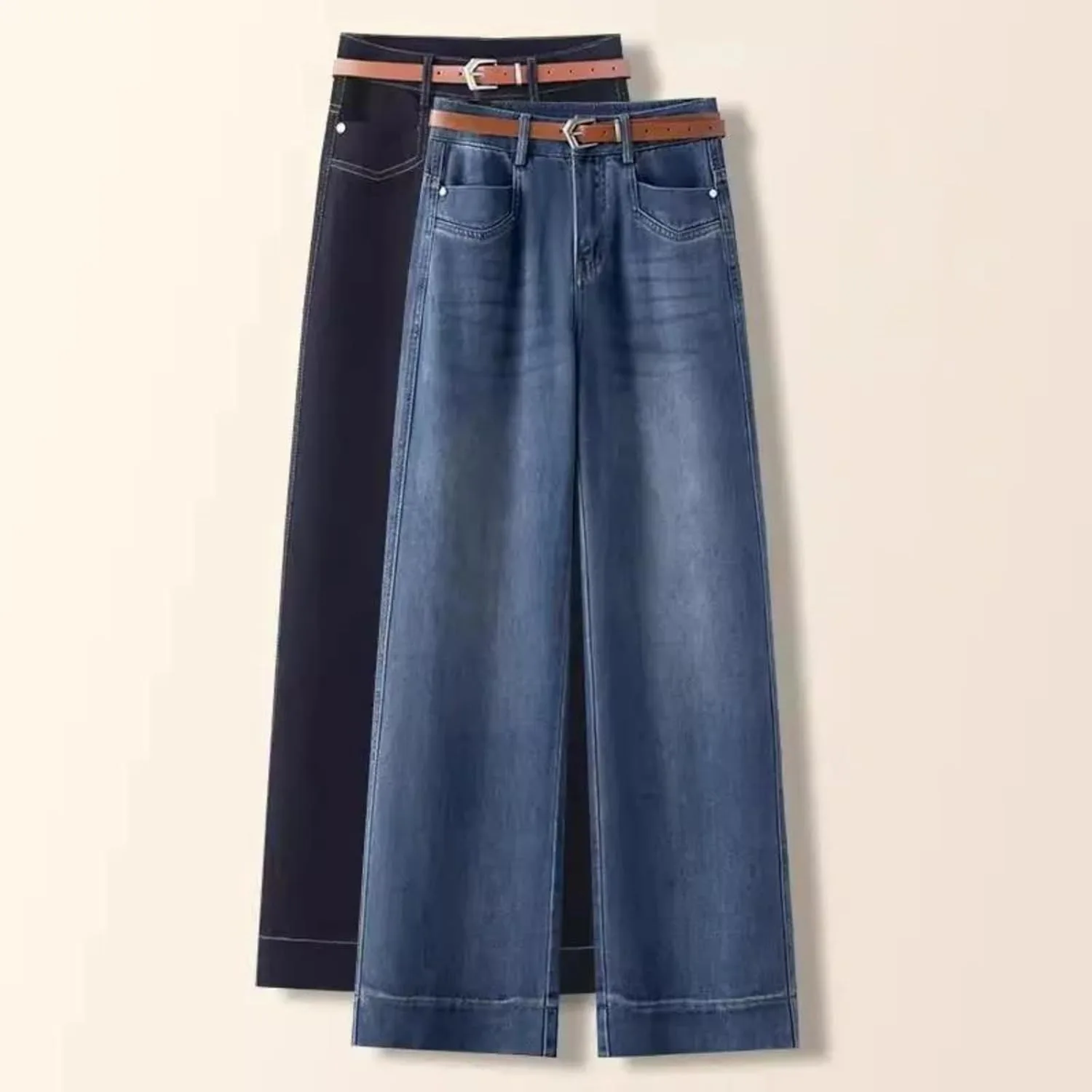Женские джинсы Slim Fit - модные прямые брюки с высокой посадкой для весны и лета Generic, синий — фото 4