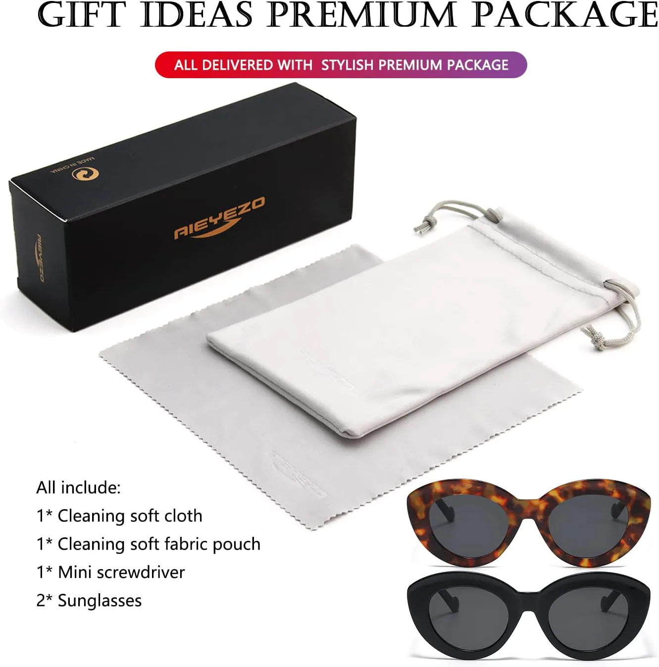 

Солнцезащитные очки AIEYEZO Oversized Cat Eye для женщин, милые овальные очки в толстой оправе в стиле «кошачий глаз», стильные ретро-очки, 2 Set (Black + Tortoise)